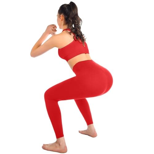 Leafigure High Waisted Leggings for Women- Soft No See-Through Yoga Pants for Gym Workout Running Red XXL - Thumbnail 3