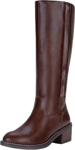 Jeossy Women's 9661 Knee High Tall Boot, Whisky Riding Chunky Low Heel Round Toe Botas, Faux Leather Dress Boot with Inner Zipper and Side Hidden Elastic Band (DJY9661 Whisky 07) - Image 1