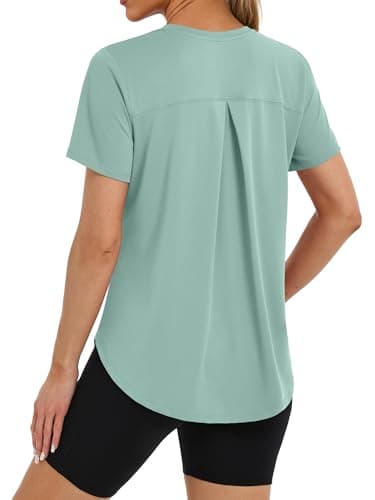 BKRIVE Short Sleeve Workout Tops Women Sun Protection UPF 50+ Quick Dry Shirts Turquoise 2XL - Image 1