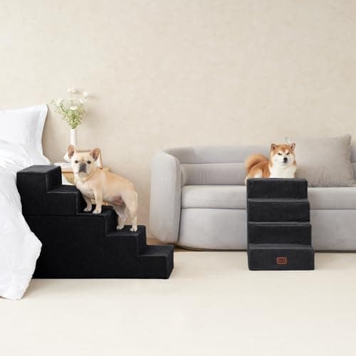 EHEYCIGA Dog Stairs for High Bed 25" H, 5-Step Extra Wide Dog Steps for Bed, Pet Steps for Small Dogs and Cats, Non-Slip Balanced Pet Ramp Indoor, Black - Thumbnail 5
