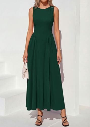KIRUNDO Wedding Guest Dresses for Women 2026 Summer Semi Formal Work Sleeveless Elegant Boat Neck Flowy A Line Maxi Dress(Dark Green, XX-Large) - Thumbnail 4