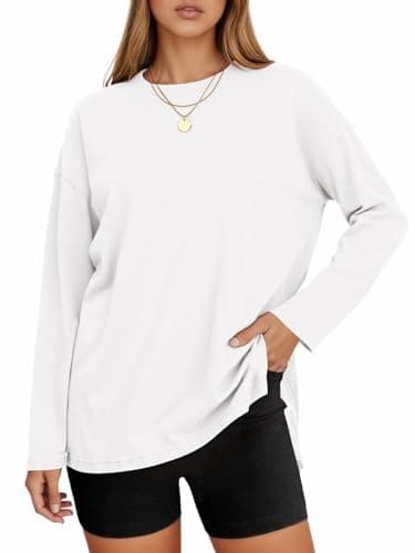 Tankaneo Womens Oversized Long Sleeve T Shirts 2026 Crewneck Basic Tee Loose Fit Tunic Tops Casual Fall Workout Clothes White - Image 1