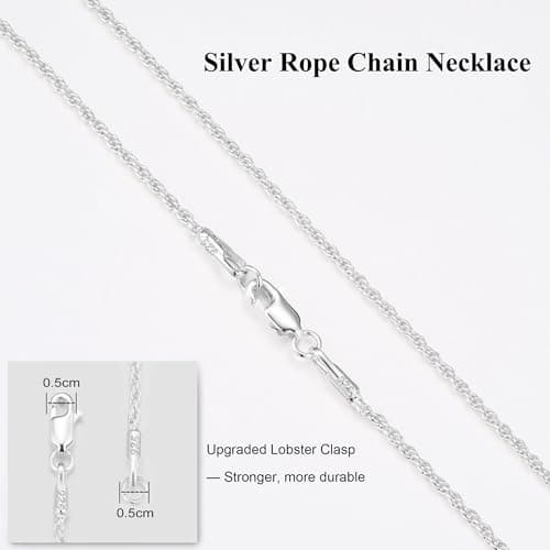 IEFWELL Silver Rope Chain Necklace for Women - 1.5mm Sterling Silver Twisted Rope Chains, Hypoallergenic Soft Sturdy Necklace, 16 Inch Jewelry Gifts for Women Men - Thumbnail 2