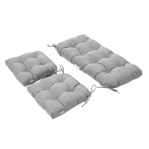 QILLOWAY Outdoor/Indoor Patio Wicker Seat Cushions with Ties Group Loveseat/Two U-Shape Cushions for Patio Furniture,Wicker Loveseat,Bench,Porch,Patio Chair Cushions Set of 3 (Grey) - Image 1