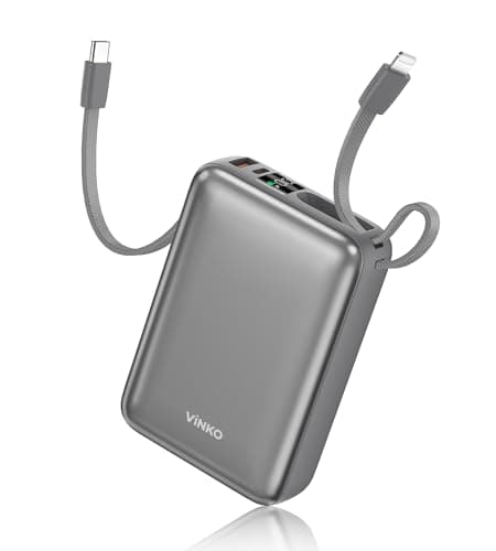 VINKO Portable Charger with Built in Cable Power Bank 22.5W 20000mAh Fast Charging USB C in & Out LED Display Phone Battery Pack Compatible with iPhone Samsung Android Phones Tablets (Gray) - Image 1