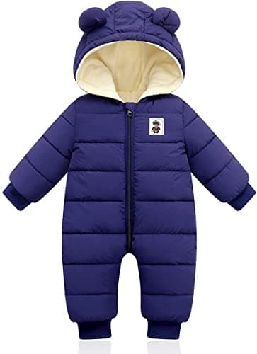 XMWEALTHY Snowsuit Toddler Infant Baby Winter Coat 12-18 Month Boy Clothes Cute Warm Hooded Bunting Jackets Dark Blue - Image 1