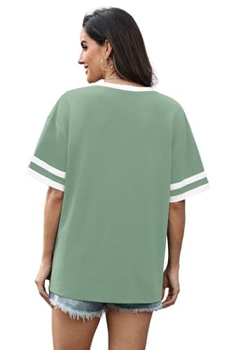 WIHOLL Plus Size Clothes for Women Clothing Women's Tops, Tees & Blouses Spring Tops 2026 Oversized Tshirts Beach Vacation Clothes Summer Outfits V Neck Fashion Eatster Shirts Light Green 2XL - Thumbnail 5