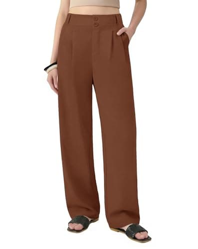 SEAJOJO Womens Wide Leg Casual Pants High Waisted Business Pleated Trousers with Pockets Work Palazzo Dressy Slacks Brown - Image 1