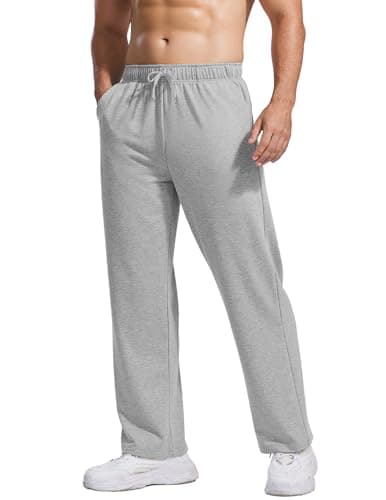 PINSPARK Men's Sweatpants with Pockets Open Bottom Jogger Sweatpants Uncuffed Lightweight Straight Leg Sweat Pants for Men Grey - Image 1