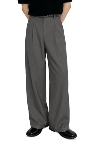 Heyfanee Mens Wide Leg Dress Pants Grey Baggy Slacks Men Loose Fit Fashion 36 - Image 1