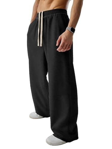 JMIERR Mens Baggy Loose Fit Raw Hem Sweatpants Casual Drawstring Pants Y2K Wide Leg Stretchy Pants with Pockets Black - Image 1