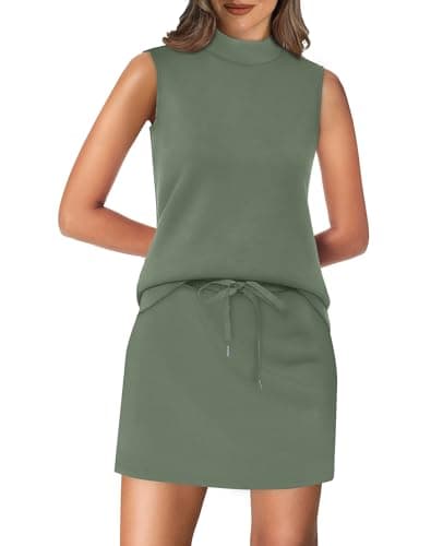 XIEERDUO Two Piece Sets for Women 2026 Mock Neck Sleeveless Top Tennis Skirt Beach Cruise Vacation Resort Wear Summer Travel Clothing Green M - Image 1