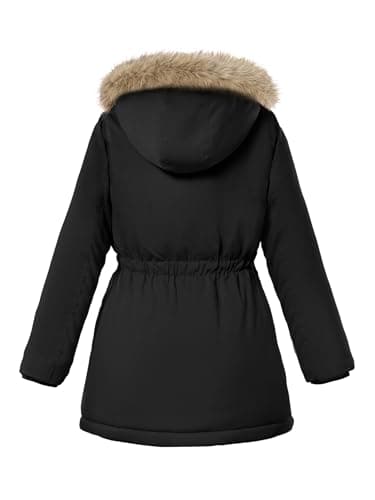 XMWEALTHY Girls Winter Coat Kids Warm Long Puffer Jacket Hooded Down Parka Padded Fleece Snow Outerwear Black 11-12Y - Thumbnail 4