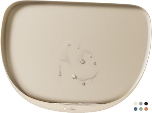DownyPaws Dog Food Mats for Floors Waterproof, BPA Free Silicone Dog Bowl Mat, Non-Slip Pet Feeding Mat with High Raised Edge, Cat Placemat for Messy Drinkers, 24"×17", Almond