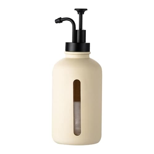 Enra Beige Soap Dispenser with Window,17oz Glass Hand Soap Dispenser Stainless Steel Hand Pump,Countertop Lotion Bottle for Bathroom Kitchen (Beige-Liquid) - Image 1