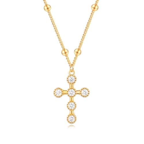 Valloey Rover Cross Necklace for Women,Dainty 14K Real Gold Plated Diamond Cubic Zirconia Cross Crucifix Faith Pendant Necklace Trendy Christian Easter Basket Essentials Stuffers Religious Jewelry Gifts for Women Mom - Image 1