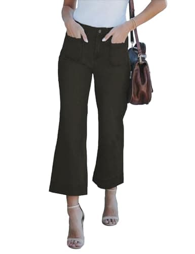 DAOAO Cropped Jeans for Women High Waisted Stretchy Wide Leg Jeans Woman Denim Pants Trendy Black S - Thumbnail 2