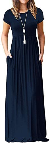 DEARCASE Maxi Dress for Women Navy Blue Large Crewneck Short Sleeves Wedding Guest A-line Casual Loose Party Vintage Spring Summer Beach Long Dresses with Pockets - Image 1