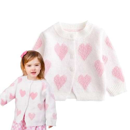 Simplee kids Baby Sweater Heart Printed Toddler Cardigan Valentines Day Outfit White 3-6 Months - Image 1