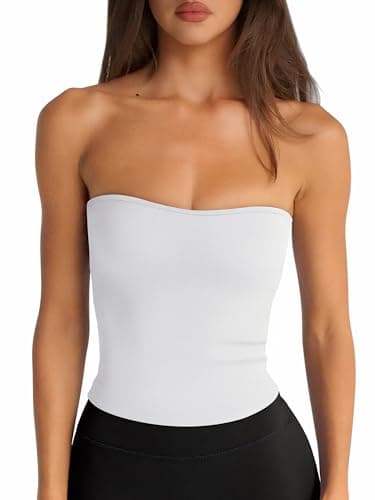 LASLULU Womens Strapless White Tube Tops Basic Backless Sleeveless Longline Bandeau Going Out Crop Tops Cute Casual 2026 Summer Outfits(White Medium) - Image 1