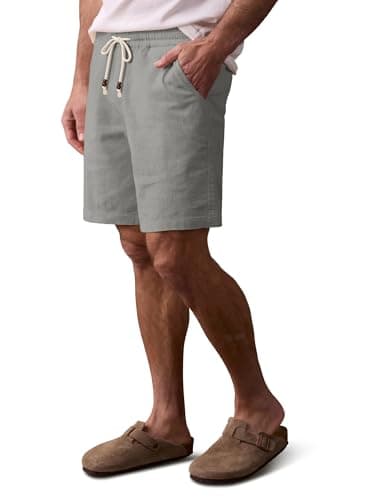 Comdecevis Linen Shorts for Men Casual Cotton 7 Inch Inseam Elastic Waist Drawstring Short Beach Shorts for Men Dark Gray L - Image 1