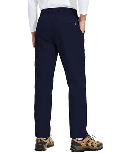 Mens Hiking Pants 5 Pockets Water Resistant Quick Dry Lightweight UPF 50+ Cargo Elastic Waist Drawstring Cuff Work Casual Golf Athletic Travel Jogging Navy Blue L - Thumbnail 4