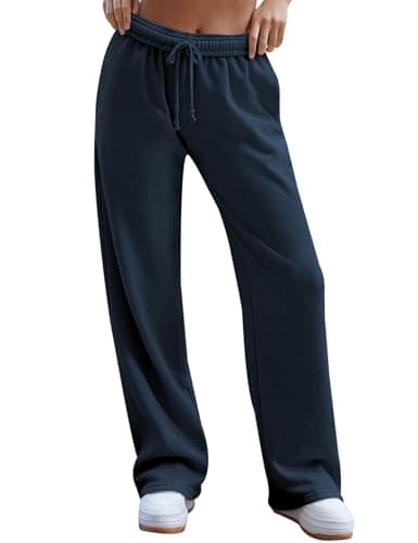 HeSaYep Women's Baggy Wide Leg Sweatpants Straight Leg Trousers Drawstring Elastic Waist Low Rise Active Sweat Pants Navy Blue XS - Image 1