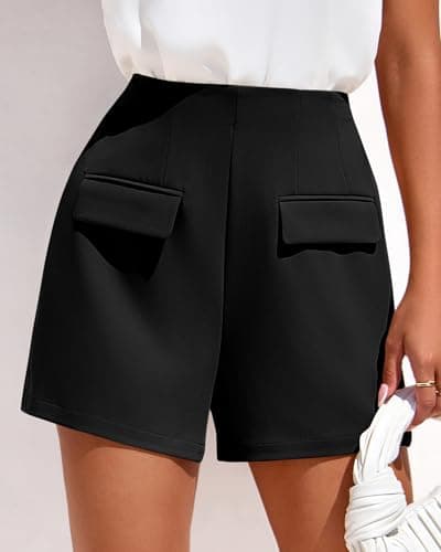 KIRUNDO Shorts for Women Dressy Casual 2026 Summer Elastic High Waisted Wide Leg Suit Tailored Business Work Shorts Pockets(Black, XX-Large) - Thumbnail 3