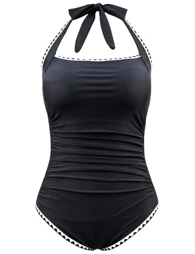 Hilor Swimsuits for Women Slimming One Piece Bathing Suit Push Up Halter Push Up Swimwear Monokini Black 8 - Thumbnail 4