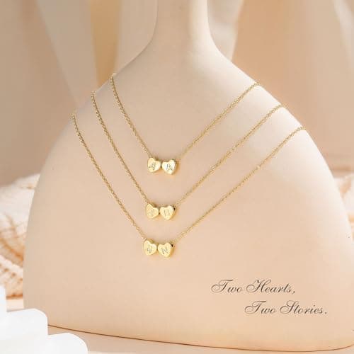 Turandoss Heart Initial Necklaces for Women - Dainty 2 Heart Initial Pendant 14K Gold Plated Letter B G Necklace Trendy Jewelry Mothers Day Anniversary Birthday Gifts for Her - Thumbnail 6