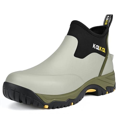 Kalkal Men's Rubber Boots, Waterproof Ankle Rain Boots, Insulated Working Booties with Comfortable Sports Sole, Outdoor Mud Boots for Yard Chore (Seaweed Green,Size8) - Image 1