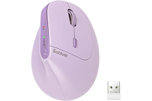 SABLUTE MAM3 Ergonomic Mouse, Rechargeable Wireless Vertical Mouse with 4 Adjustable DPI for Small/Medium Hands, Dual-Device Connectivity for Computer/Laptop,Bluetooth Mouse for Window,Mac OS,Purple - Image 1