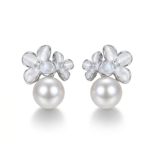 Pearl Earrings for Women,Floral Stud Earrings for Women with Freshwater Cultured Pearl, 925 Sterling Silver Posts, 18K Gold Plated, Hypoallergenic Small Studs, Bridal Wedding Jewelry, Mother’s Day Gift for Mom - Image 1