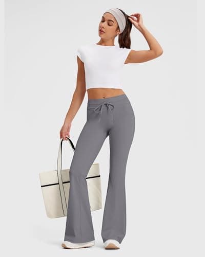 MOOSLOVER Women Flare Yoga Pants Drawstring High Waist Bootcut Leggings Soft Stretch Pilates Lounge Pant(XL,Gray) - Thumbnail 4