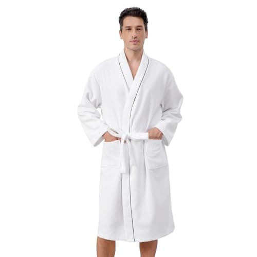 Inner Wish Men's Terry Cloth Bathrobe - Soft Absorbent Quick-Dry Spa Robe with Pockets, Lightweight Robe for Lounge & Shower，Snow White，L/XL - Image 1