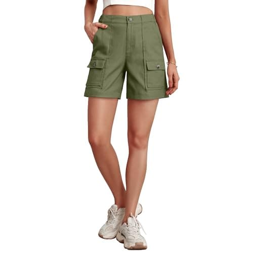 Lepunuo Women's Work Cargo Shorts with 6 Pockets Lightweight 6.3 Inch Golf Shorts for Women Casual Summer Army Green - Image 1
