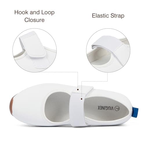 VIUGJNEX White Tennis Shoes for Women Mary Jane Shoes Fashion Sneakers Lightweight Casual Slip-On Ballet Flats Size 8.5 - Thumbnail 5