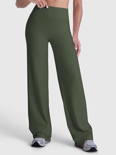 Sunzel Butt Lifting Wide Leg Yoga Pants Women No Front Seam Tummy Control High Waist Booty Gym Workout Straight Leg Bottoms 33" Inseam Ash Green Large - Thumbnail 2
