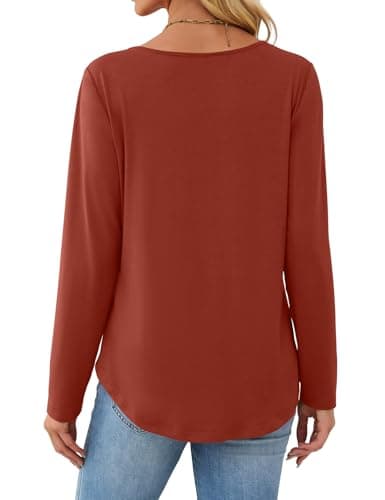 JUSTFASHIONNOW Long Sleeve Tops for Women Fall Shirts V Neck Trendy Ladies Casual Tunic Pleated Blouse Dressy Business Outfits Caramel Tops for Leggings (Caramel, Small) - Thumbnail 6