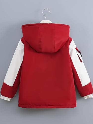 ELUCKFACE Kids Windproof 3-in-1 Winter Jacket, Hooded Water-Resistant Thick Coat with Detachable Fleece for Boys Girls Red 11-12 Years - Thumbnail 3