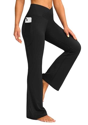 G Gradual Women's Flare Leggings Crossover Yoga Pants 29"/30.5"/32" High Waist Bell Bottom Pants for Women with Pockets(Black,29-XXL) - Image 1