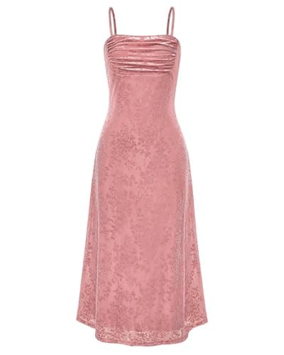 BTFBM Women's Summer Dress Sleeveless Spaghetti Strap Midi Dress Sexy Cowl Neck Floral Cocktail Dress Party Dresses(Grey Pink,X-Large) - Image 1