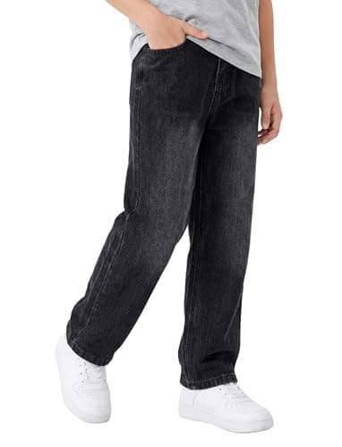 PATPAT Boys Slim Fit Straight Leg Jeans Kids Denim Jeans Elastic Waist Pants with 5 Pockets Size 13-14 Years, Black - Image 1