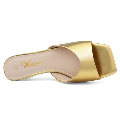 Athlefit Gold Kitten Heels for Women Square Open Toe Low Heels Slip On Comfortable Dress Heeled Sandals Party Shoes Size 6.5 - Thumbnail 4
