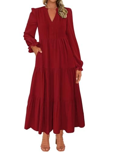 Lazysmile Long Sleeve Dress for Women Wine Red - Image 1
