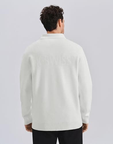 K-Swiss Men's Knit Polo Shirts - Long Sleeve Polo Sweaters Shirt Classic Collared Button Casual Work Golf White 2XL - Thumbnail 3