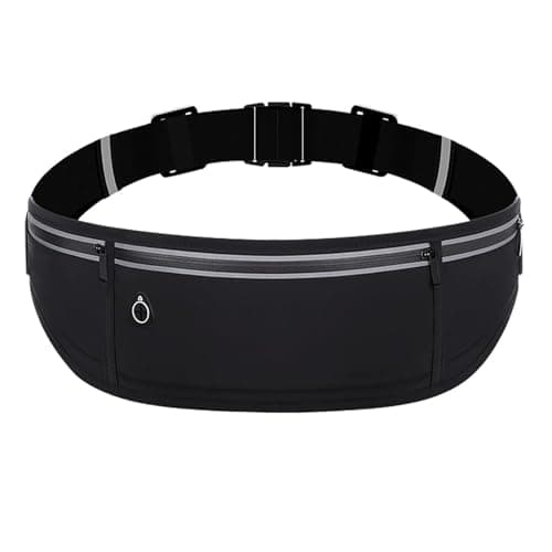 Slim Running Belt Fanny Pack for Men Women, Adjustable Running Phone Holder with 3 Pockets, Reflective Fitness Fanny Pack for Phones up to 7.2 inch, Water Resistant Sports Waist Bag, Black - Image 1