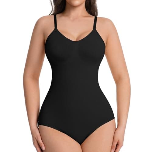ONEW Shapewear for Women Tummy Control Compression Bodysuit Seamless Body Shaper Waist Trainer Spaghetti Strap Body Suit,Black,Small - Image 1