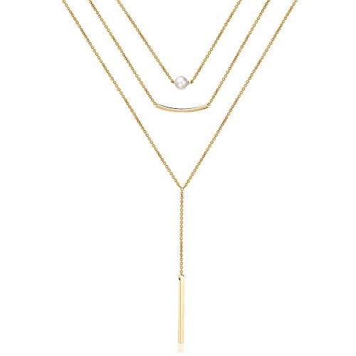 Simulated Pearl Choker Curved Bar Necklace Copper Rod Layered Simple Necklace Adjustable Choker Necklaces for Women Jewelry - Image 1