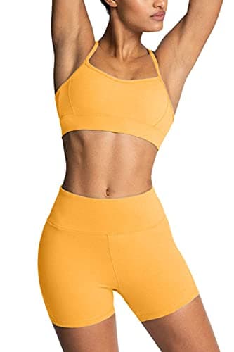 Women Workout Sets 2 Piece Sporty Bra Matching High Waisted Biker Shorts Yoga Sets Gym Pilates Outfits - Thumbnail 6